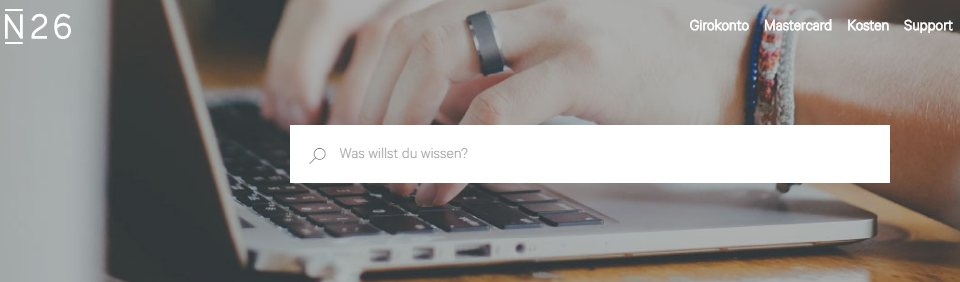 Screenshot: Das Support Center von N26 mit Suchfunktion