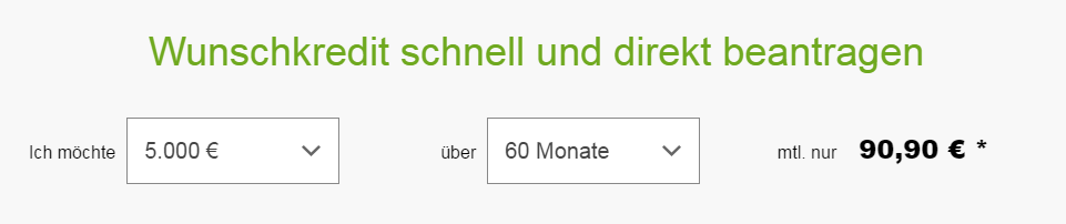 Screenshot: Hier beginnt der Antrag zum Couchkredit