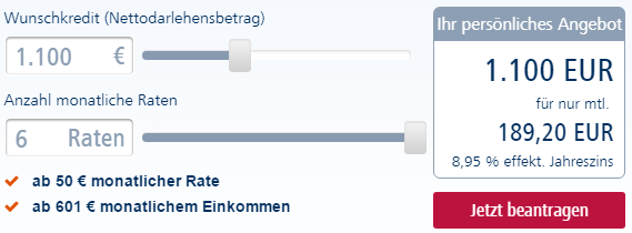 Screenshot: Kreditrechner der Targobank