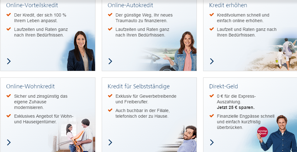 Screenshot: Kredite der Targobank