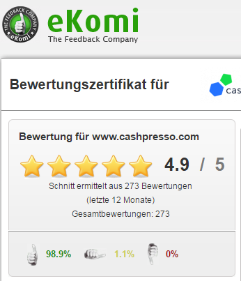 Screenshot: Cashpresso bei eKomi