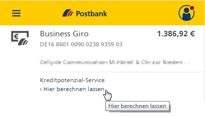 Postbank Kreditpotenzial-Service - Ermitteln Sie jetzt Ihr Kreditpotenzial. Bildquelle: Postbank