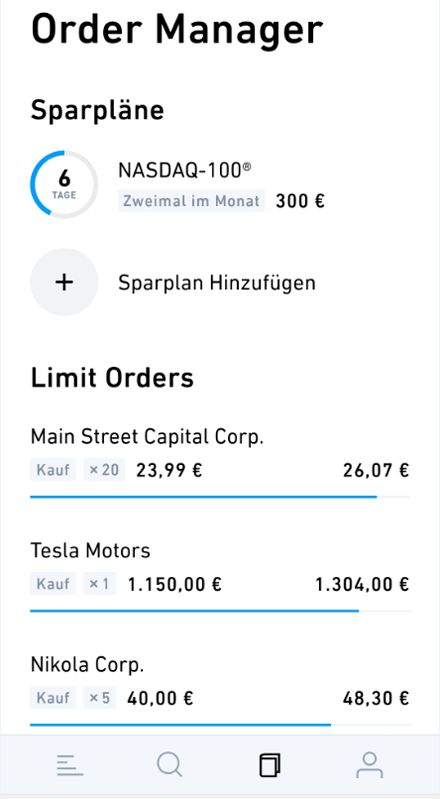 Der Trade Republic Order Manager. Bildquelle: Trade Republic App
